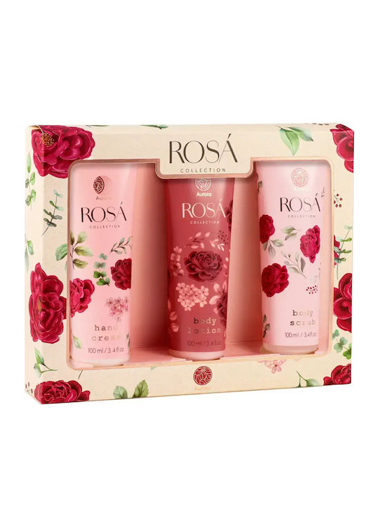 Aurora Rosa Set Cadou Cremă De Mâini Balsam De Corp Și Scrub 100ml