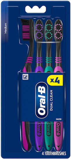 Oral-B Clean Manual Toothbrush Medium Pink Purple Turquoise 4 Pieces