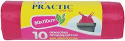 Practic Reinforced Trash Bags with Handles 80x110cm 10pcs Pink