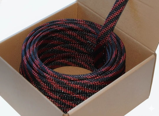 Four Connect 4-ns100m-br12 Împletitură de protecție pentru cablu din nylon Negru-roșu 12/25 mm rolă de 100 m