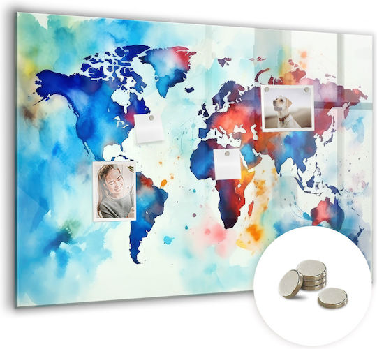 Magnetische Pinnwand Mit Gemaltem Weltkarte Für Einen Magneten 100x70