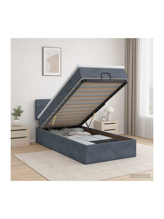 Single Bed Upholstered in Velvet Dark Grey with...
