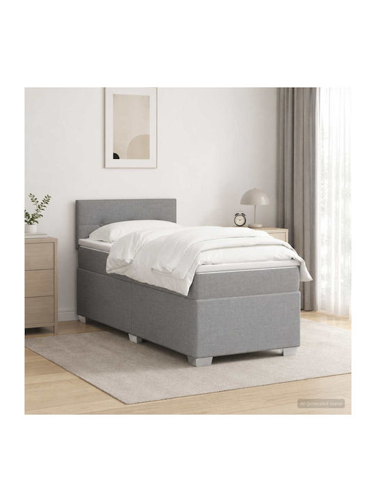 King Size Upholstered Fabric Bed Light Grey wit...
