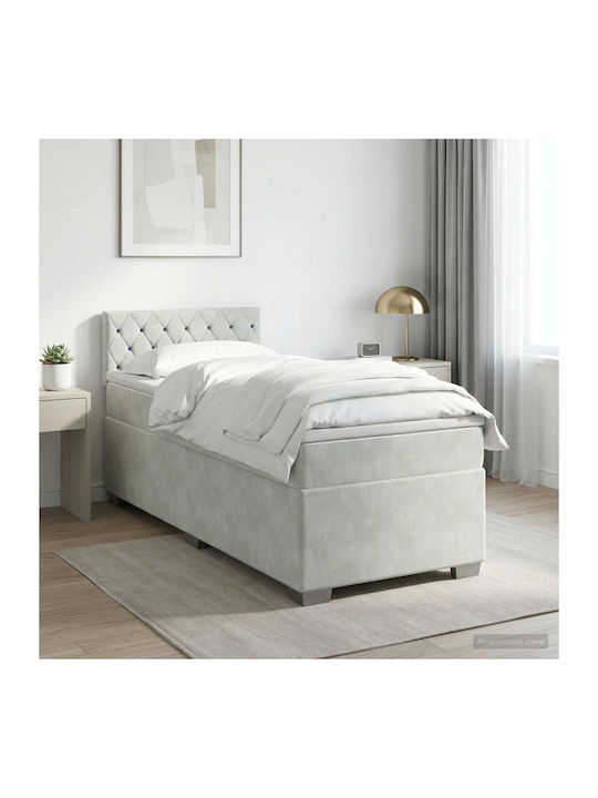 Single Upholstered Bed with Velvet Light Grey w...