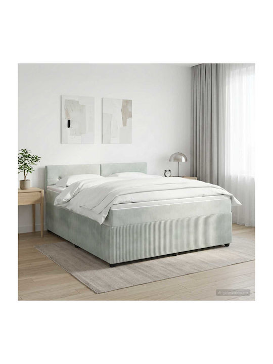 Doppelbett Mit Samt Bezogen Helles Grau Mit Lat...