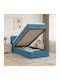 Single Bed Upholstered with Velvet Dark Blue with Slats and Mattress 90x200cm