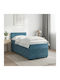 Einzelbett Mit Samt Dunkelblau Mit Lattenrost & Matratze 90x200cm
