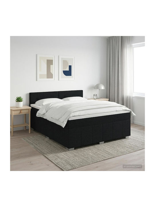 Double Upholstered Bed with Fabric Black with S...