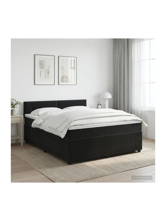 Doppelbett Bezogen mit Samt Schwarz mit Lattenr...