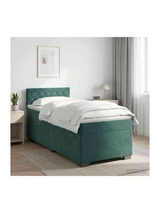 Single Bed Upholstered with Velvet Dark Green w...