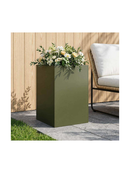 vidaXL Ghiveci Metalic Verde Măsliniu 40x40x75 cm