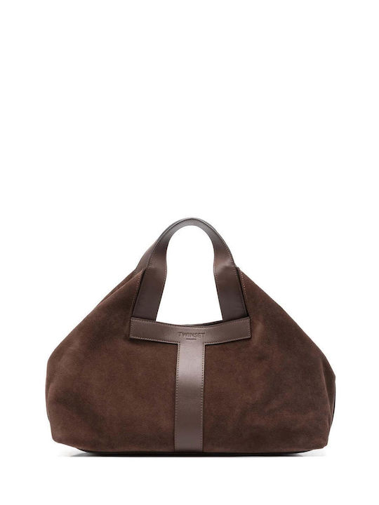 Twinset Δερμάτινη Γυναικεία Tote Τσάντα Suede Καφέ