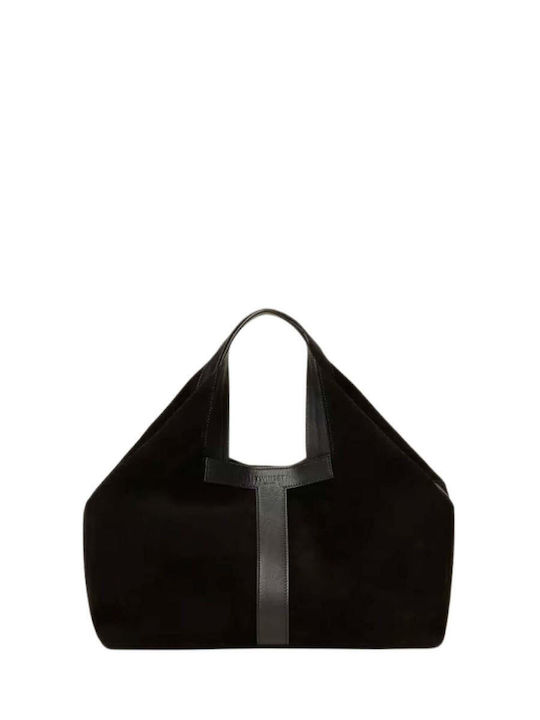 Δερμάτινη Γυναικεία Tote Τσάντα Suede Μαύρη
