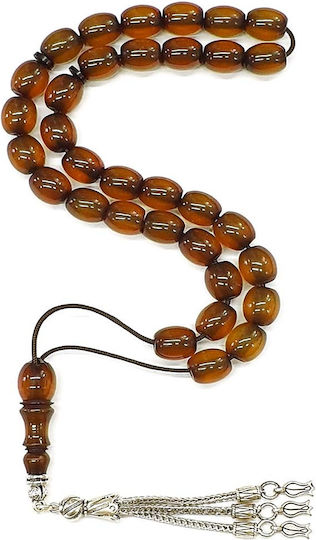 Roloi Komboloi Worry Beads with 33 Beads Made of Mastic Length 34cm Honey
