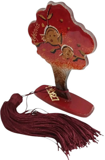Kalliopi Silver Handmade Tabletop New Year's Lucky Charm Little Red Tree Made of Glass 2027 8x12cm