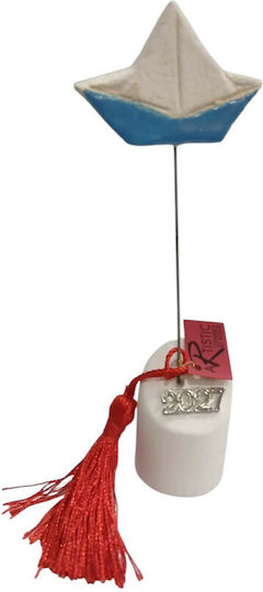 Kalliopi Silver Handmade Tabletop New Year's Lucky Charm with Wishes White Ceramic 2027 3.5x17cm