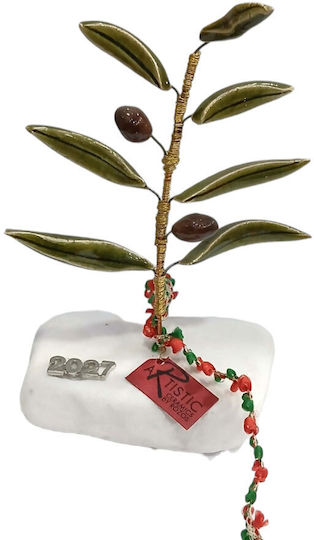 Kalliopi Silver Handmade Tabletop New Year's Lucky Charm Olive Branch Green Ceramic 2027 8x15cm