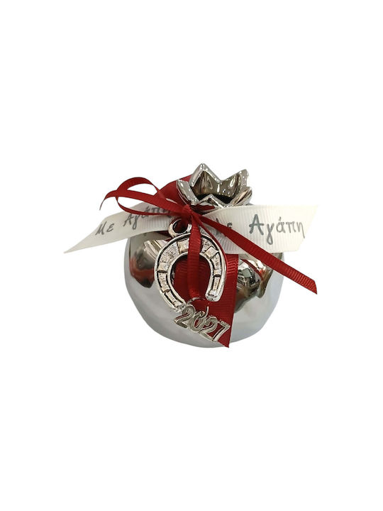 Kalliopi Silver Tabletop New Year's Lucky Charm Pomegranate Silver Ceramic 2027 7x7cm