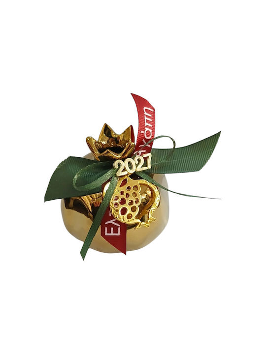 Kalliopi Silver Tabletop New Year's Lucky Charm Pomegranate Gold Ceramic 2027 7x7cm