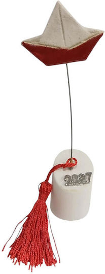 Kalliopi Silver Handmade Tabletop New Year's Lucky Charm Boat White Ceramic 2027 3.5x17cm