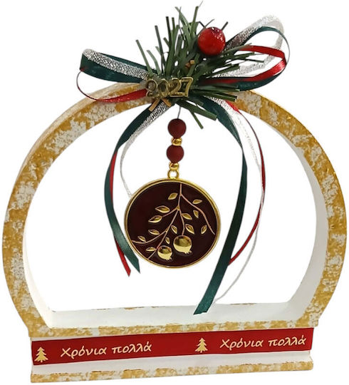 Kalliopi Silver Handmade Hanging New Year's Lucky Charm with Wishes Gold Ceramic 2027 15x18cm