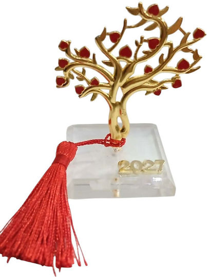Kalliopi Silver Tabletop New Year's Lucky Charm Little Gold Tree Made of Plexiglass 2027 5x9cm
