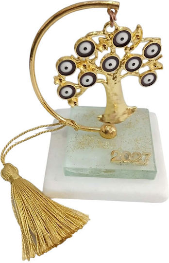 Kalliopi Silver Tabletop New Year's Lucky Charm Little Golden Tree Made of Stone 2027 7x11cm