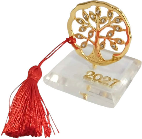 Kalliopi Silver Tabletop New Year's Lucky Charm Little Gold Tree Made of Plexiglass 2027