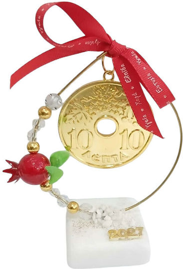 Kalliopi Silver Tabletop New Year's Lucky Charm Pomegranate Gold Stone 2027 5x13cm