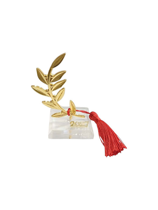 Kalliopi Silver Tabletop New Year's Lucky Charm Olive Branch Gold Made of Plexiglass 2027 5x9cm