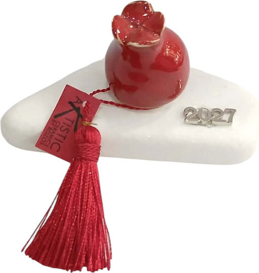 Kalliopi Silver Handmade Tabletop New Year's Lucky Charm Pomegranate Red Ceramic 2027 7x11cm