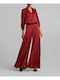 Women's Dark Red Set with High Waisted Trousers