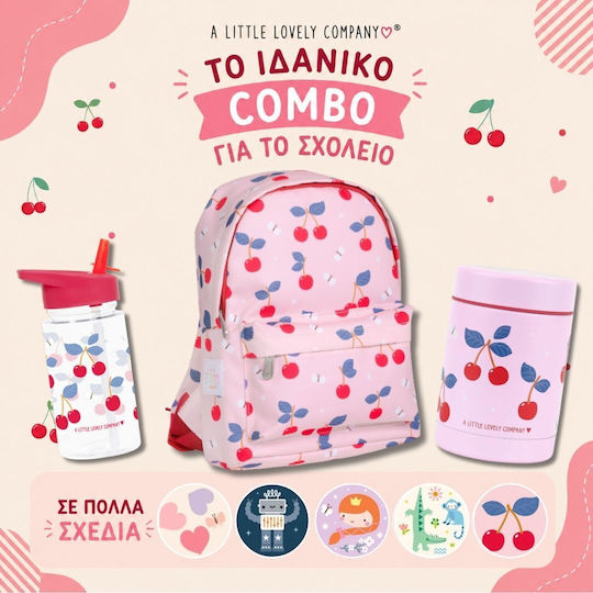 A Little Lovely Company Tritan Plastic Kids Thermos Water Bottle with Straw Non Spill Cherries 450ml