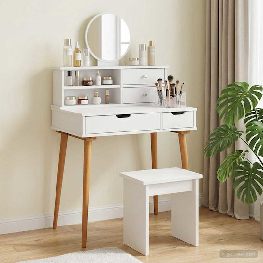 Floor-standing Bedroom Dressing Table Fauske from Solid Wood White with Mirror & Stool 76x50x103.5cm
