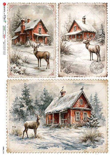 Decoupage Rice Paper Snowy Landscape Cards Views-0248 45x32cm