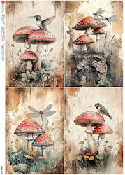 Decoupage Rice Paper Mushrooms Birds Food-0178 22x32cm