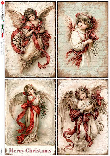 Decoupage Rice Paper with Angels Red Ribbon Cult 0199 22x32cm