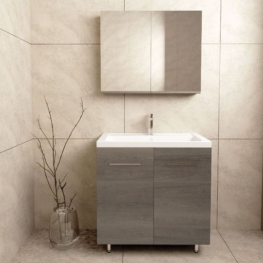Orabella Badezimmer Waschtisch-Einheit mit Waschbecken & Spiegel M81xB45xH70cm Chrom