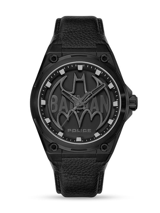 Police Batman Men's Watch 45mm Battery With Black Leather Strap