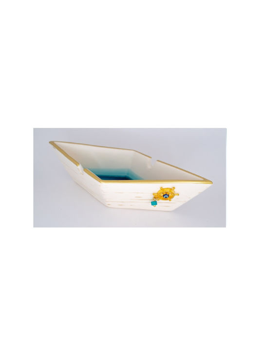 Edel Aschenbecher Boot Ivory Vergoldet Nautisches Steuerrad & Auge