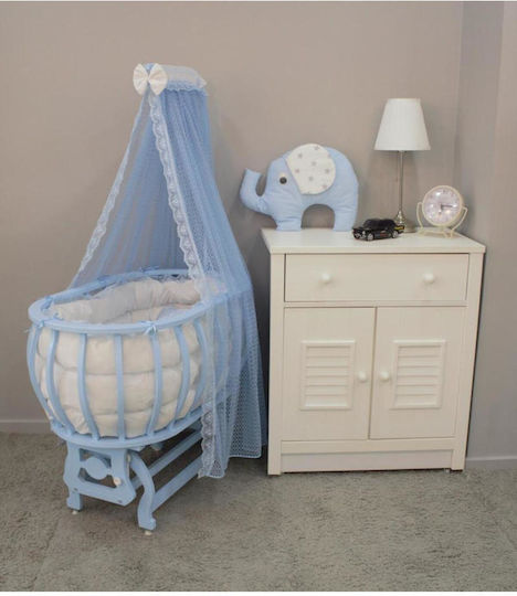 SteweHome Blue Crib with Mattress and Wheels