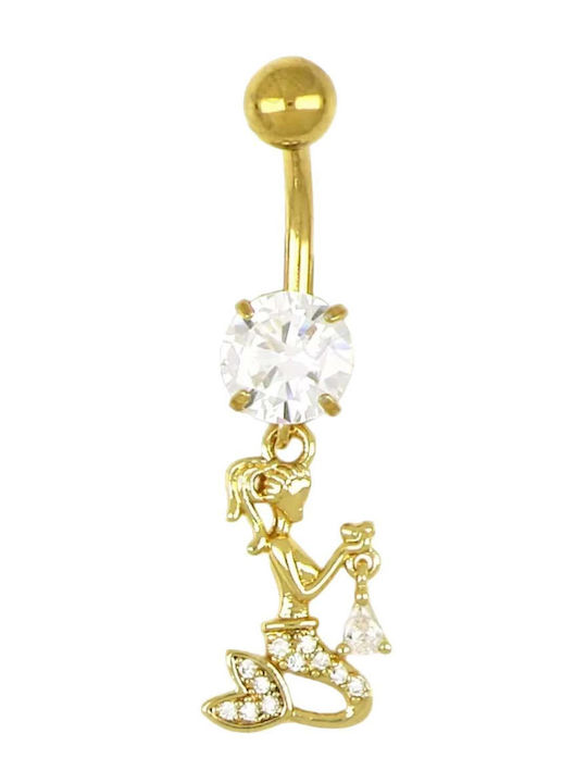 Poco Loco Ohrring Bauchnabel aus Vergoldetem Stahl 10 x 1.6mm Weiß