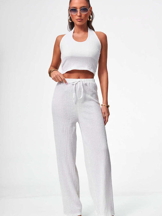 Set Alb Dama cu Pantaloni