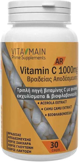 Vitamain AR Vitamina C Vitamina pentru Întărirea Imunității, Pielea & Acțiune Antioxidantă 1000mg 30 Capsule