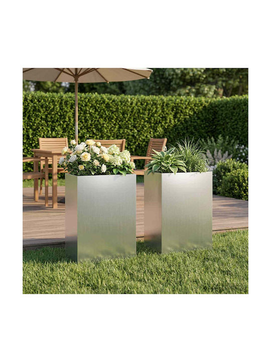 vidaXL Set of 2 Metallic Silver Flower Pots 40cm