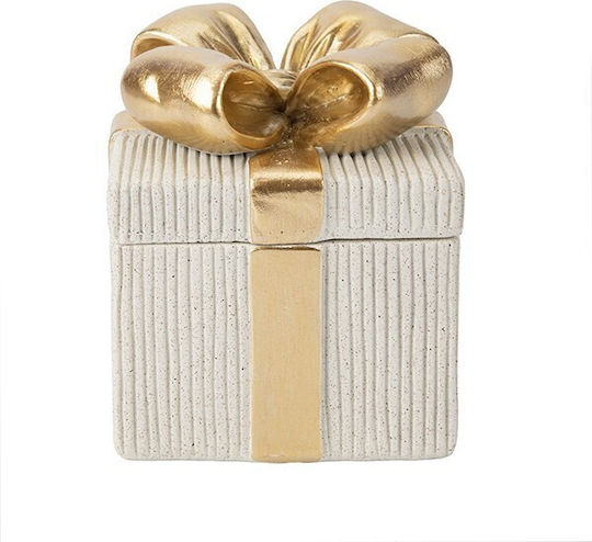 Διακοσμητικο Κουτι Δωρο Polyresin Εκρου Χρυσο 9.5x9.5x12cm Estheti 819-01925