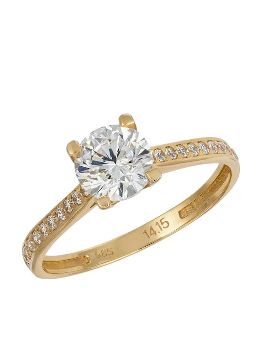 Single Stone Ring From 14K Gold With Zircon
