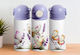 Stainless Steel Cap Kids Water Bottle Butterflies Thermos with Straw Purple 360ml