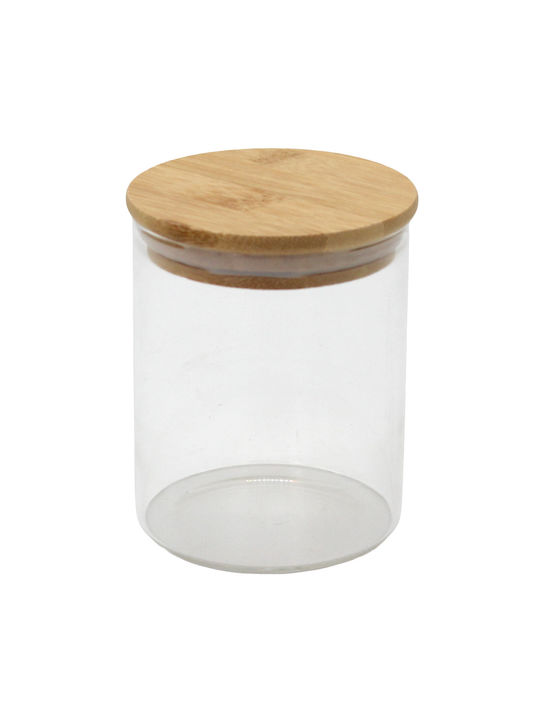 Glass Storage Jar 450 Ml Ø8.5x10.5 Cm Wooden Lid Keskor 62573