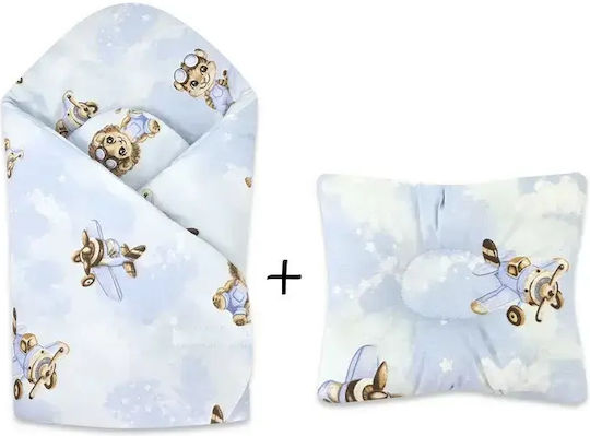 Qmini Pătură Pepinieră Swaddling 100% Bumbac Albastru Deschis 75x75 cm